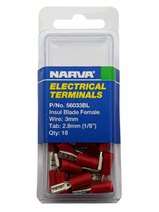 Electrical Terminal - Blade Female, 3mm Wire, 2.8mm (1/8") Tab (Qty 18)